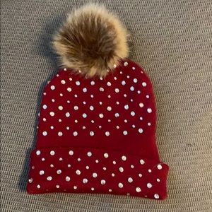 faux fur pompom bling beanie/hat